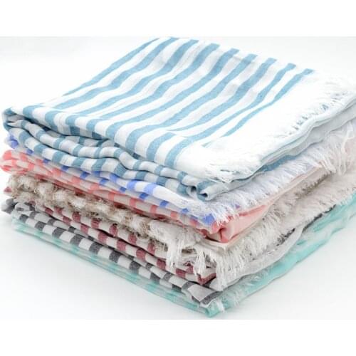 2015 Newest Striped Printed Cotton Linen Scarf Women Stripe Pattern Fringe Scarf 7Colors 10pcs/lot FREE SHIPPING