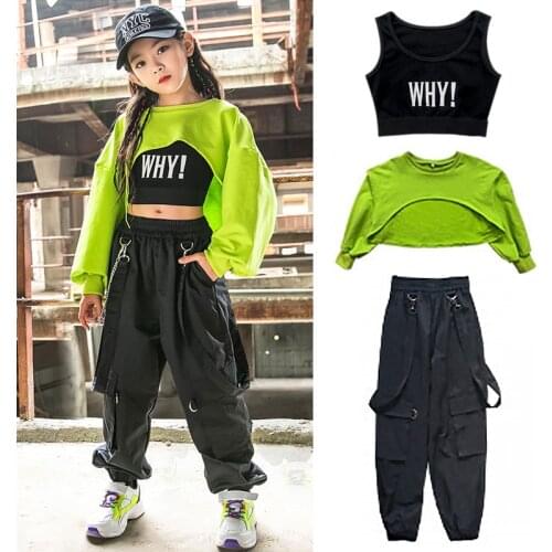 Girls Hip Hop Clothes Green Tops Vest Black Pants For Children Jazz Dance Wear Ballroom Hiphop Costume Stage Rave Outfit BL5459