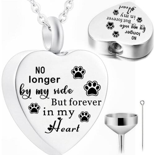 Urn Necklaces for Ashes Forever in My Heart Cremation Jewelry Titanium Steel Pet Dog Cat Memorial Pendant Paw Heart Necklace