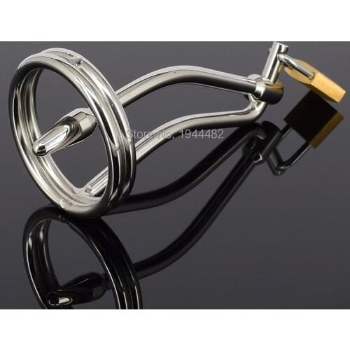Adult Products Men Penis Delay Ring Male Chastity Belt With Urethral Sound Penis Ring Stainless Steel Cock Cage Penis Plug