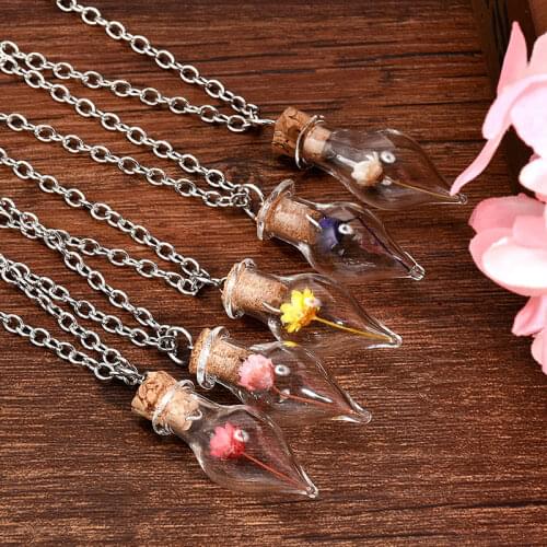 Sale 1PC New Women Lady Girls Dry Flower Lucky Wish Glass Bottle Chains Necklaces Pendant Necklace