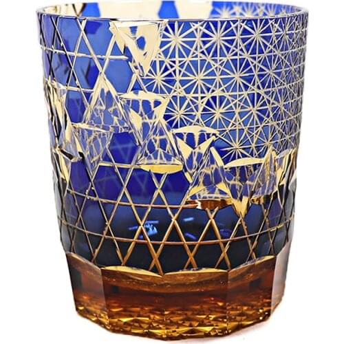 Hand Cut Glass Tumbler Japanese Kiriko Style Drinkingware-DiamondEtch-8.3 Ounces Whisky Cup for Beverage,Cognac,Vodak