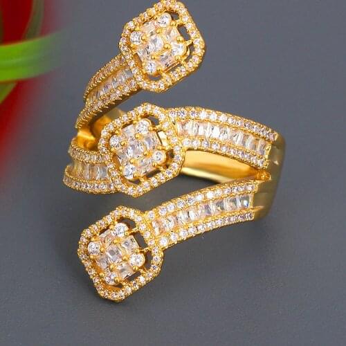 High Quality Full Zircon Big Ring Micro Pave For Women Wedding Zircon Engagement Dubai Bridal Top Finger Rings