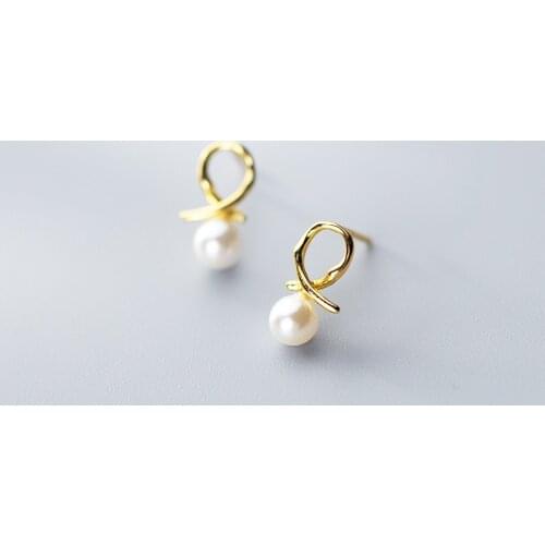 MloveAcc 100% 925 Sterling Silver Jewelry Women Fashion Cute Hollow Oval Pearl Stud Earrings for Girls Kids Lady