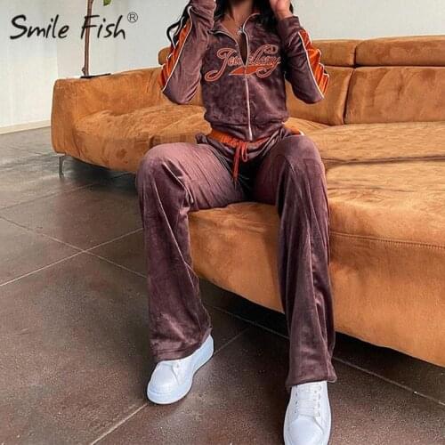 2 Two Piece Sets Women Tracksuit Embroidery Letter Velvet Fitness Zip Sweatshirts Set Sporty Matching Activity Outfits G2952