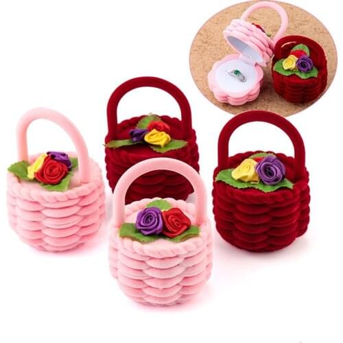 1 Piece cute Flower basket Velvet Wedding Engagement Ring Box Gift Box Holder for Earrings Necklace Display Jewelry case