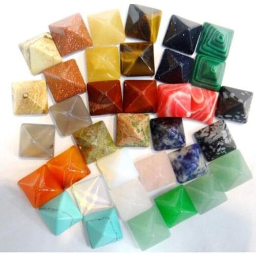 14mm Natural Gem stone Rose Quartz crystal aventurine Pyramid Cabochon Pendant for diy Jewelry making necklace Accessories 30PCS