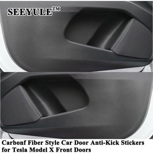 2pcs/set SEEYULE Carbon Fiber Style Car Front Door Anti-Kick Sticker Anti-Dirty Pad Accessories for Tesla Model X 2016-2020
