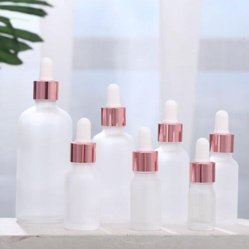 300pc 5-100ml Rose-Golden Refillable Dropper Bottle Frosted essential oil Glass Aromatherapy Liquid Drop massage Pipette Bottle