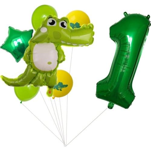7pcs/lot 32inch Green Number Crocodile Cartoon Animal Foil Balloons Latex Baloons Happy Birthday Party Decorations Kids Toys