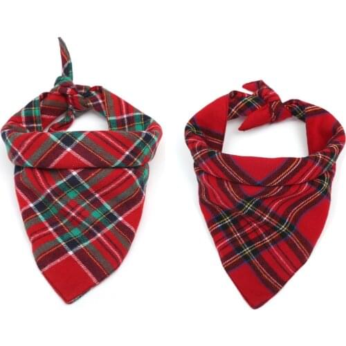 25~48cm Neck Circumference Bandana Pet Red Plaid Neckerchief For Dog Cat Warm Pet Dog Scarf Soft