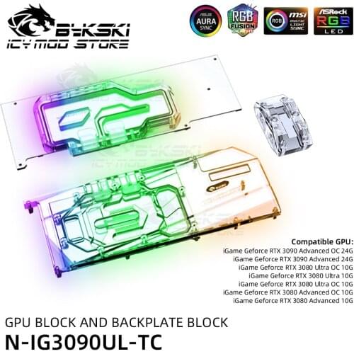 Bykski A-RGB Video Cards Water Block Backplate Block For iGame Geforce RTX 3080 3090 Advanced GPU Back Cover Block N-IG3090UL-TC