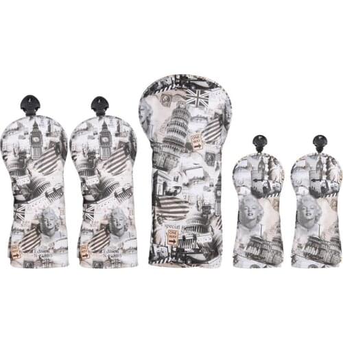 Golf Head Cover Soft Polyester Leather with USA Style Monroe Pattern Driver Fairway Wood Hybrid Headcover With Tag No 3 5 7 x