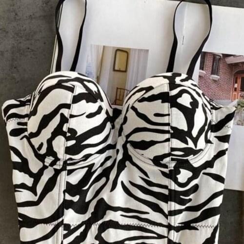 Women Sexy Zebra Pattern Bralette Crop Tops Camisole Bra Spaghetti Strap Print Tank Tops Summer Nightclub Short Cami Tops Hot