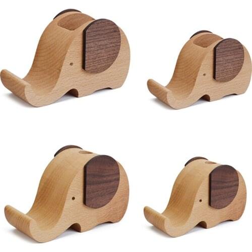 Elephant Style Environmental Wooden Mobile Phone Holders for Desk Pen Pencil Smooth Case Storage Smartphones Stand