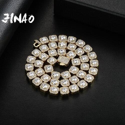 JINAO 2021 10MM Spring Clasp Lobster Clasp Set Big Size Solitaire Tennis Chain Necklace Mens Iced Out Bling CZ Charm Jewelry