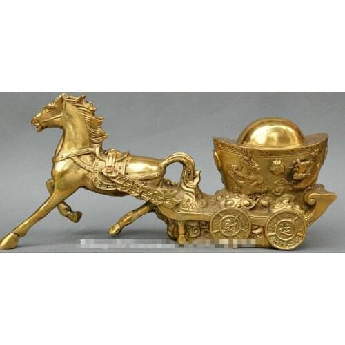 Chinese FengShui old bronze horse dragon phoenix yuanbao money wealth statue