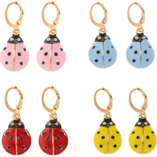 Cute Fun Dripping Oil Ladybug Earrings Summer Girls Color Retro Fashion Ladies Accessories Earrings Jewelry