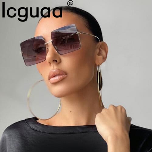 Fashion Half Frame Square Sunglasses Frameless Metal Sunglasses Retro Big Grame Ocean Gradient Lens sunglasses