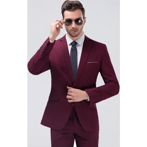 2021 Jacket+Pants Brown Green Burgundy Black Pink Suits Men Brand Slim Fit Groom Wedding Suit Korean Fashion Party Prom Wear