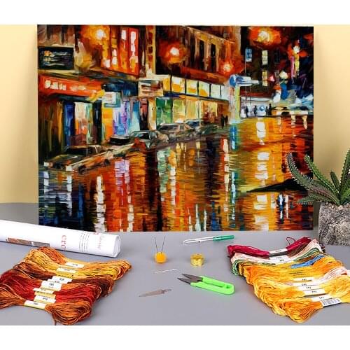 Music Night Printed 11CT Cross-Stitch Embroidery Kit DMC Threads Hobby Knitting Craft Sewing Room Home Floss