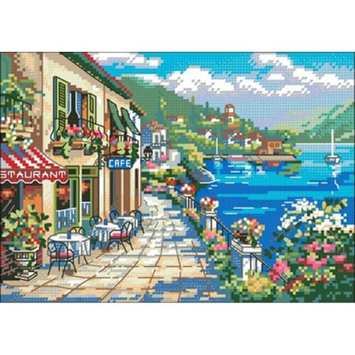 Seaside cafe patterns counted 11CT 14CT 18CT DIY Cross Stitch Sets wholesale Cross-stitch Kits Embroidery Needlework