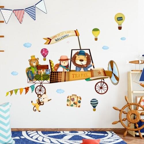 Cartoon Animal Wall Stickers Boy Girl Kids Room Decoration Aesthetic Self-Adhesive Wallpaper Baby Nursery Decal Wallstickers Art