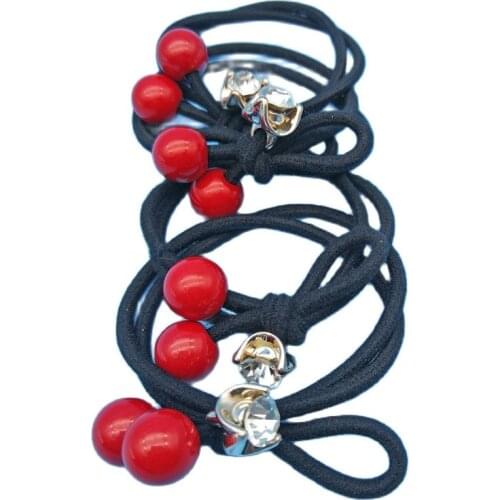 Wholesale 5Pcs Red Ball With Doulbe Layer Elastic Tie Rope Headwear Band Bows Hair Accessories