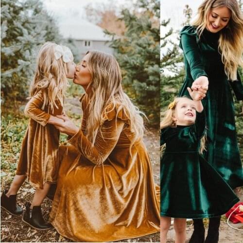 Autumn Mother Daughter Dress Full Sleeve Mommy and Me Dresses Clothes Family Matching Outfits Look Mom Mum & Baby Girls Dress