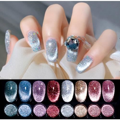 SKVP Reflective Cat Eye Gel Nail Polish Varnish Semi Perman Gel Nail Art Gel 8ML Glitter Effect Soak Off UV Gel for Nails Design