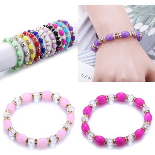 Oval Beaded Colorful Stretch Bracelet Fashion Womens Charm Bracelet Classic Jewelry Party Wedding Gift Good Size Stretchable