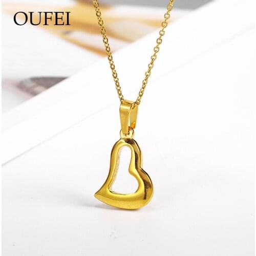 OUFEI Stainless Steel Heart Necklace Woman Rose Gold Wilver Hollow Love Woman Necklace Simple Fashion Couple Necklace Jewelry