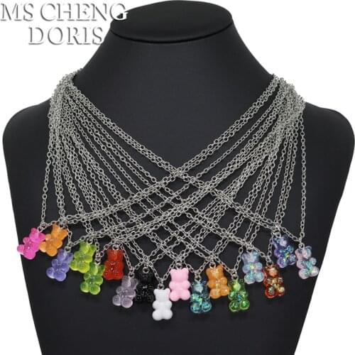 Handmade 33 Styles Colors Cute Resin Gummy Bear Chain Necklaces, Candy Color Pendant For Women&Girl Daily Jewelry Party Gifts