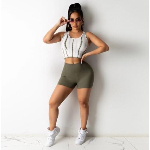 TNNAOFF Sexy Two Piece Tracksuits Women Tie Dye Print Strapless Tank Tops Summer Fashion Biker Shorts Lounge Wear Matching Sets