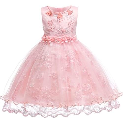 Flower Girls Dress Kids Beaded Applique Tulle Gown Dress Children First Communion Dresses Baby Vestidos