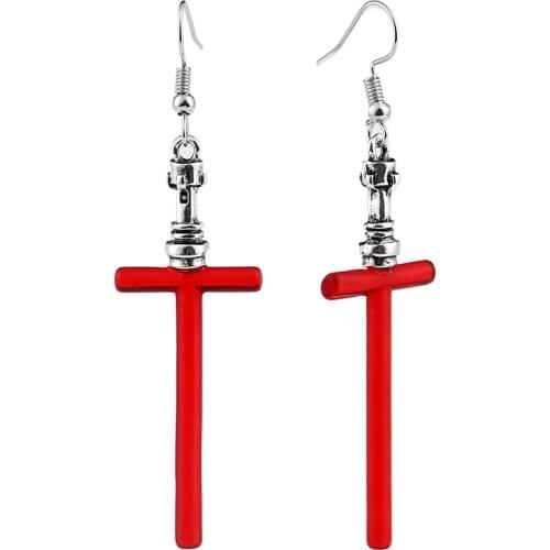 Harong Cross Stud Earrings Women Party Classic Trendy Jewelry Red Drop Cartilage Earrings Metal Stud Nurse Doctor Student Gift