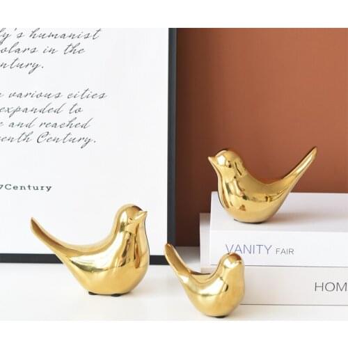 Nordic Ceramic Golden Bird Figurine for Interor Animal Miniature Modern Home Decoration Accessories Living Room Decor Ornaments