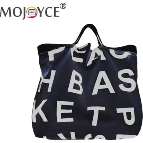 Letters Pattern Print Retro Top-handle Handbag Women Large Canvas Shopping Bags Popular Simple Female Daily Bag