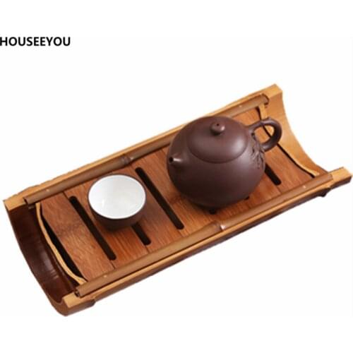 Vintage Bamboo Chinese Kung Fu Tea Tray Drinkware Stored Water Gongfu Tea Set Service Saucer Tea Ceremony for Home Office