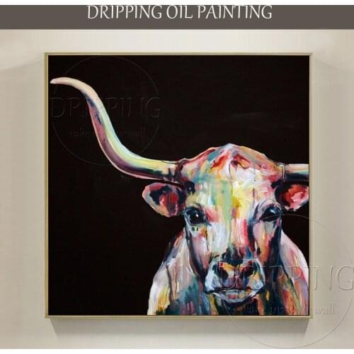 High Quality Wall Art Picture Artist Hand-painted Modern Animal Texas Cattle Oil Painting on Canvas Texas Bull Oil Painting