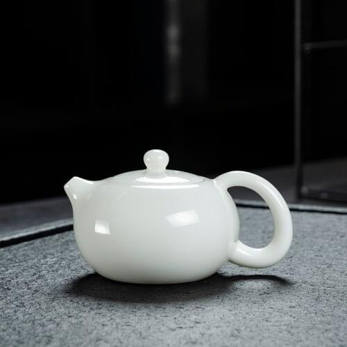 Dehua White Porcelain Teapot Suet Jade Xishi Pot Ceramic Tea Maker Small Single Pot with Filter Kungfu Tea Set