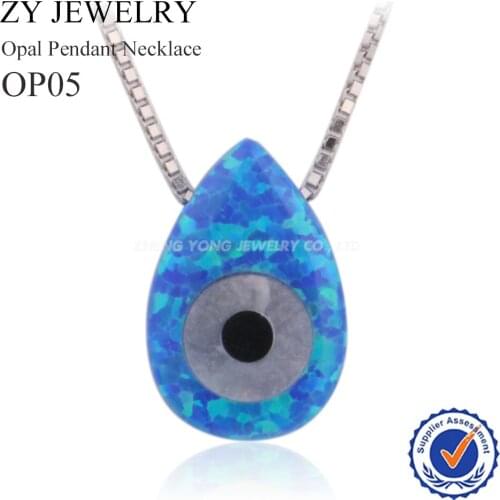 New Design Women Drop Necklace Blue Fire Opal Necklaces & Pendants Fashion 925 Sterling Silver Evil Eye Opal Jewelry