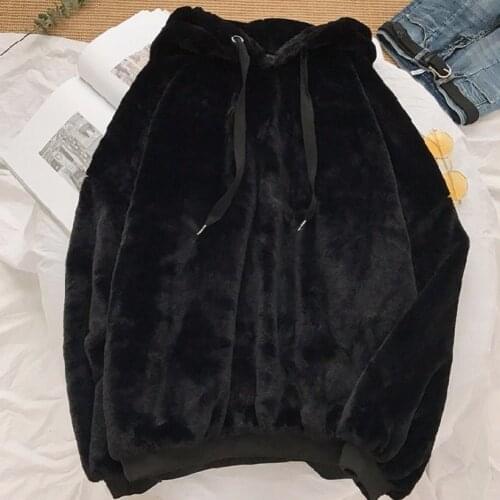 Female Sweatshirt Autumn Winter Coats Solid Sweet Hooded Women Loose Casual Warm Hoodies Ladies Fleece Flannel Pullover