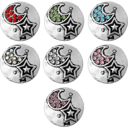 10pcs/lot New Round Snap Button Jewelry Moon Star Rhinestone Snap Button for 12mm Snap Bracelets Necklaces DIY Jewelry