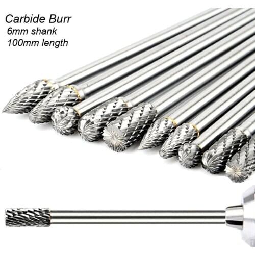 100mm Extra Long 6mm Shank Rotary Rasp File Carving Grinder Abrasive Tools Carbide Burr Alloy Bit Milling Cutter Drill for Metal
