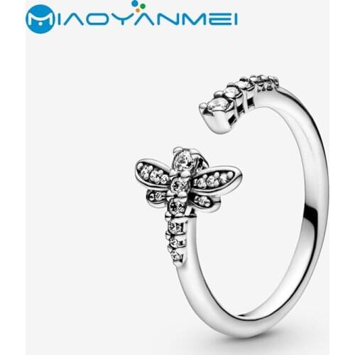 2020 Spring Fashion Jewelry 925 Sterling Silver Rings Pave Daisy Flower Silvery Color Ring Sparkling Dragonfly Open Rings