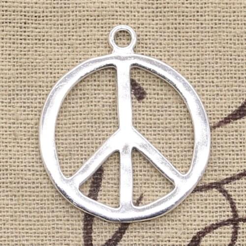 6pcs Charms Peace Symbol 34x30mm Antique Bronze Silver Color Plated Pendants Making DIY Handmade Tibetan Bronze Finding Jewelry