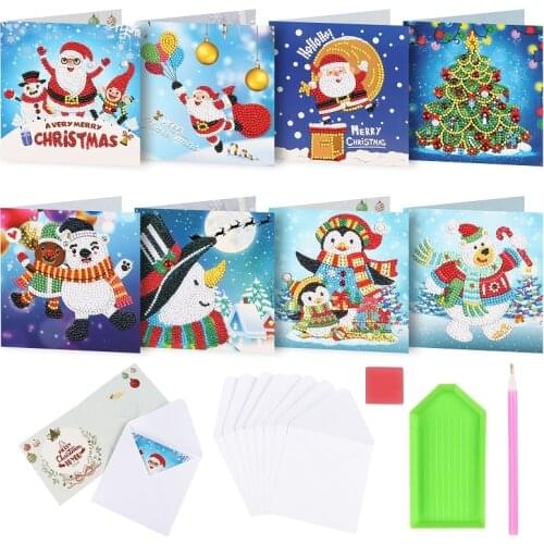8 pcs set Handmade festival greeting postcard DIY Christmas cards gift for kids 5D diamond painting Greeting card