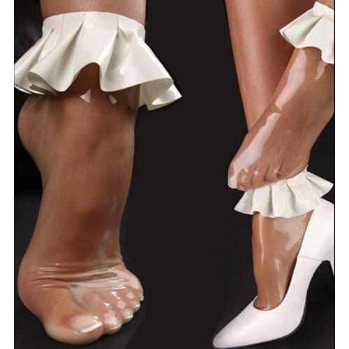 Free shipping !!! New fashion transparent latex sock with white ruffles lace hot sale