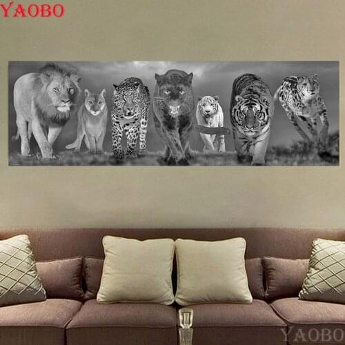 Large DIY Diamond Painting Tiger /lion/leopard Black White Wall Art 5d Cross Stitch Mosaic diamond embroidery Pattern Needlework